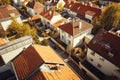 Streets and rooftops of residential buildings