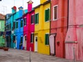 Burano's colourful side-streets in Italy on a winters day