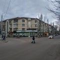 On the streets of Sloviansk by the cloudy March evening Royalty Free Stock Photo