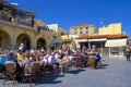 Streets and tavernas of Rhodes town, Greece