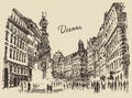 Streets in Vienna Austria hand drawn illustration