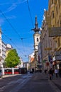 Streets of Vienna at downtown across channel of Danube river