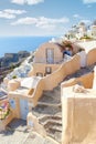 Oia Santorini Greece on a sunny day during summer with whitewashed homes and churches, Greek Island Royalty Free Stock Photo