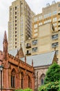 Streetscape with historic churches in Philly