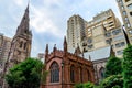 Streetscape with historic churches in Philly