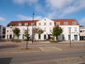 Streetscene of Haandvaerker Torv square in center of Thisted, Nordjylland, Denmark