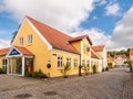 Streetscene of Teglgade with library in Mariager old town, Nordjylland, Denmark