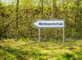 Streetsign indicating the way to a Montessori school