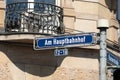 streetsign name am Hauptbahnhof - engl: central Station - in Frankfurt