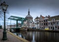 Streetview at the Oude Vest on the Drawbridge and the Marechurch Leiden Holland