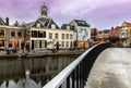 Streetview at the Oude Vest on the Drawbridge and the Marechurch Leiden Holland