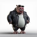 Streetwise Hippo: A Handsome And Edgy Rendering Of A Leather-clad Hippo