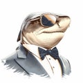 Streetwise Shark: A Stylish And Saturated Portrait Of A Shark In A Suit Royalty Free Stock Photo