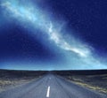 Streight road under the clear night sky Royalty Free Stock Photo