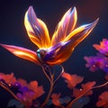 strelitzia flower in neon light, 3d render illustration generative AI