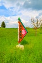 STREM, AUSTRIA - APR 29, 2014: typical sign showing village name on green field.