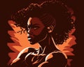 Strength and ace A proud silhouette of an African American woman stands tall and strong her features shining with ace