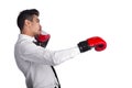 Strength businessman box fighter in boxing gloves Royalty Free Stock Photo