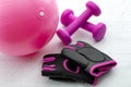 Strength increase through weight lifting and aerobic exercise  and muscle toning exercising concept inflatable fitness ball, gym Royalty Free Stock Photo