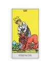 The Strength tarot card on white background, top view