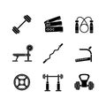 Strength training black glyph icons set on white space