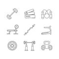 Strength training linear icons set