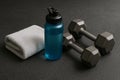 Strength Training Setup with Hex Dumbbells and Towel Royalty Free Stock Photo