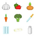 Strengthen health icons set, cartoon style