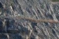 Strengthening the slope with a steel net anchored deep into the rock. falling rocks do not fall on the road. Double barriers are o Royalty Free Stock Photo