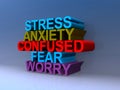 Stress anxiety confused fear worry on blue