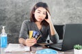 Stress Asian woman with financial problem ,debt during covid-19 virus pandemic Royalty Free Stock Photo