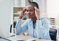 Stress, call center or sales consultant black woman with telemarketing headache, 404 computer error or burnout