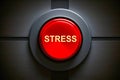 Stress concept with red button with text Stress, closeup view. Created with Generative AI technology Royalty Free Stock Photo