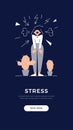 Stress, depression, bad mood, High stress level banner. Screaming angry woman is under the stress. Psychology, pressure