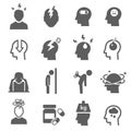 Stress, depression bold black silhouette icons set isolated on white. Nervous breakdown, heaviness. Royalty Free Stock Photo