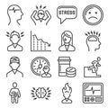 Stress and Depression Icons Set on White Background. Line Style Vector Royalty Free Stock Photo