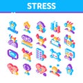 Stress And Depression Isometric Icons Set Vector