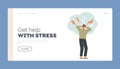 Stress, Despair, Frustration Landing Page Template. Young Desperate Man Holding Head with Sparkling Lightnings above