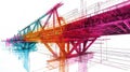 Stress fields in a truss bridge, tension in blue, compression in red, based on a finite element method calculation
