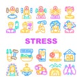 stress headache depression icons set vector