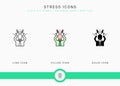 Stress icons set vector illustration with solid icon line style. Depression and pressure concept. Royalty Free Stock Photo