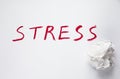 Stress inscription in red letters on a sheet of paper, abstraction Royalty Free Stock Photo