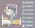 stress man lying on bed, health care sleeplessness disorder insomnia infographic concept