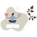 Stress management balance between work concentration and mental health, work life balance or meditation and relax.flat vector