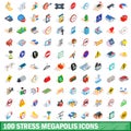 100 stress megapolis icons set, isometric 3d style