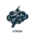 Stress, Mental Problem Silhouette Icon. Migraine, Cephalalgia, Depression Glyph Pictogram. Human Brain with Lightning