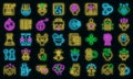 Stress reduction icons set outline vector. Anger balance vector neon
