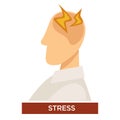 Stress symptom with pain lightning signs on the head of a person