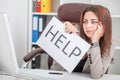 Stress. Unhappy Young Business woman, needs help to manage work