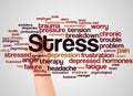 Stress word cloud and hand with marker concept Royalty Free Stock Photo